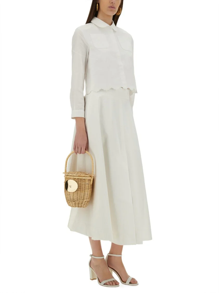 Cotton Gabardine Long Flared Skirt