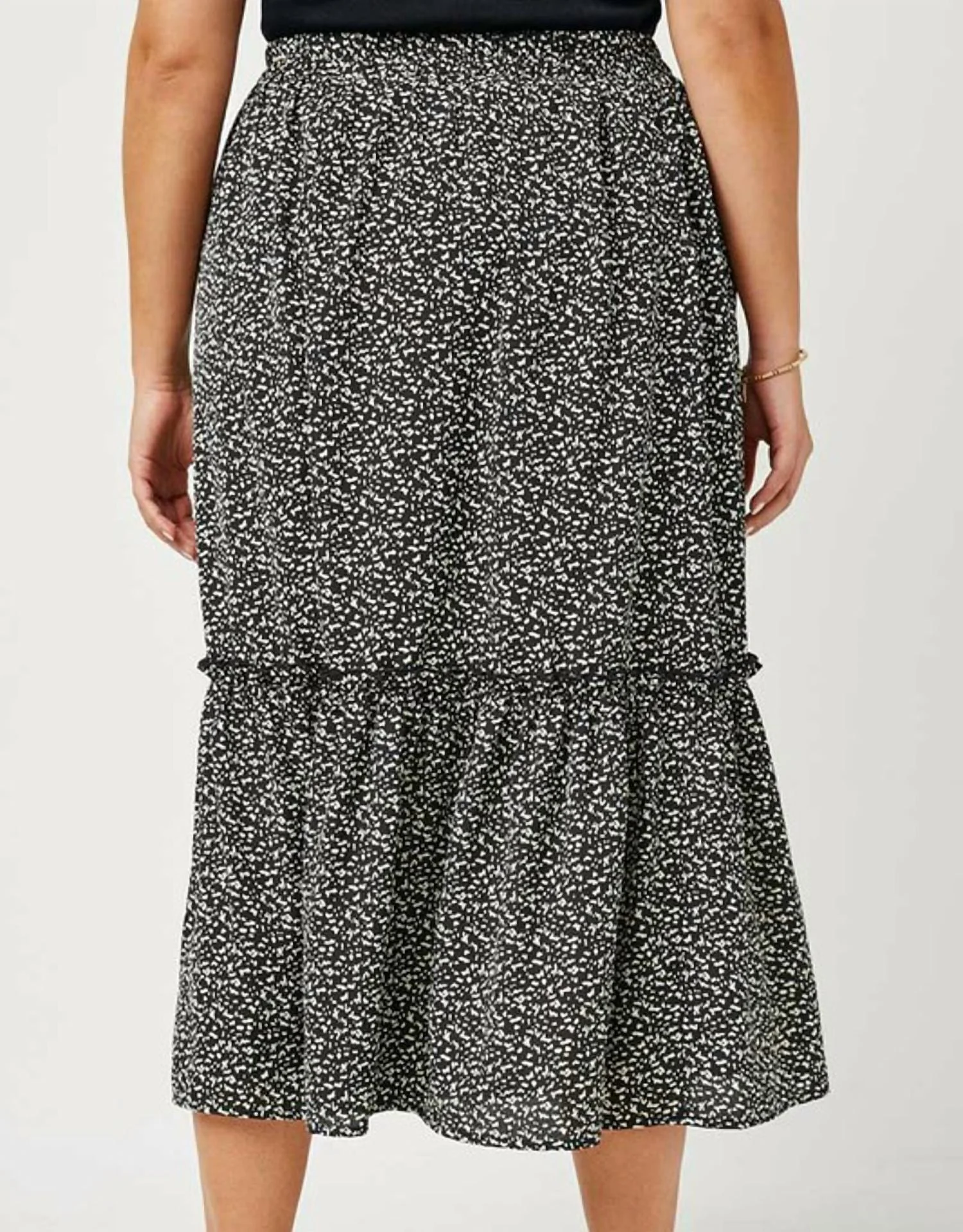 Dotted Tiered Midi Skirt - Plus In Black