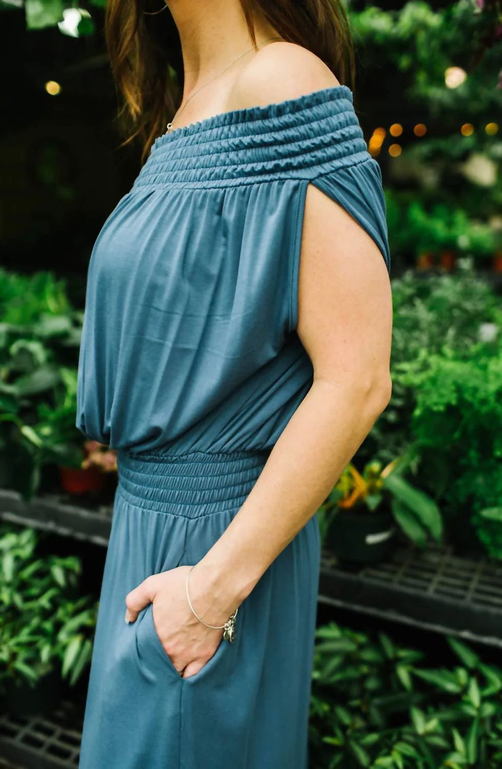 Off-Shoulder Jumpsuit In Blue