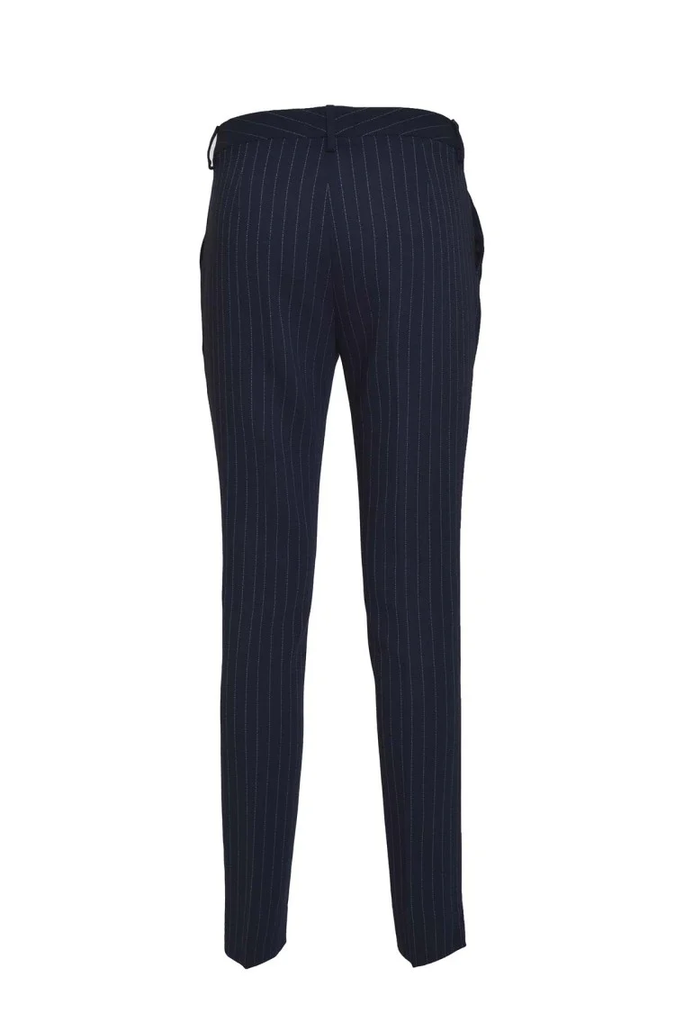 Blue Pinstriped Virgin Wool Straight Pants