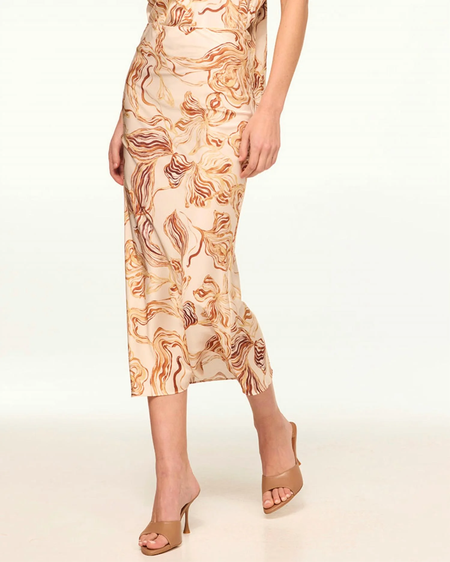 Fay Slip Midi Skirt In Golden Straw Satin