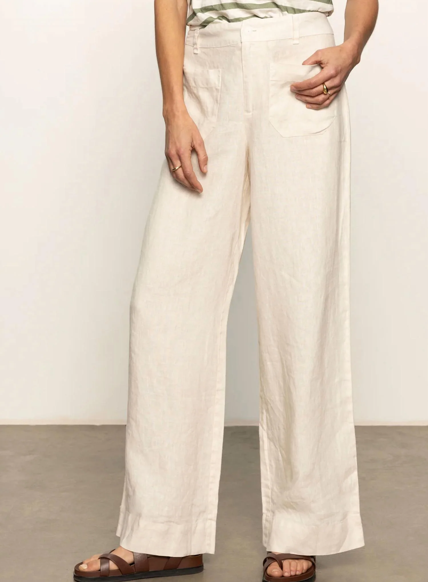 Linen Marine Wide Leg Pant In Birch