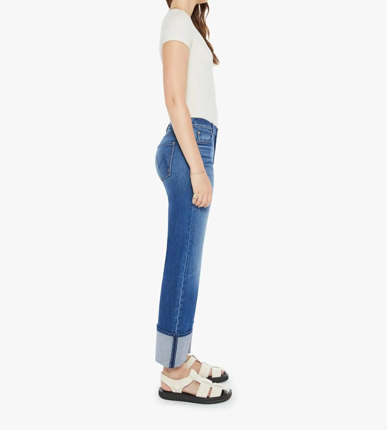 Checkerboard Duster Flood Cuff Jeans In Bunny Hop