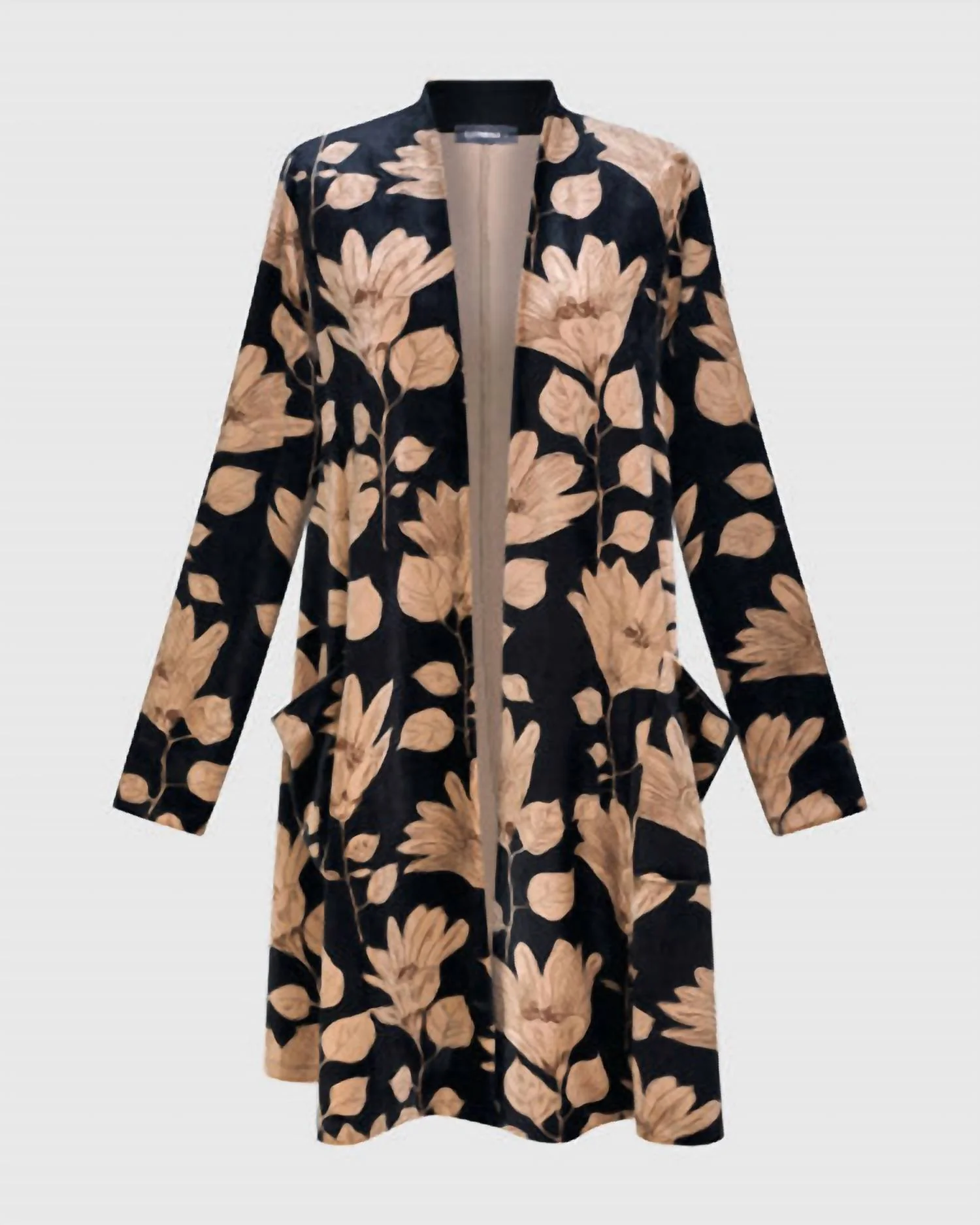 Velvet Smoking Jacket In Floral Beige