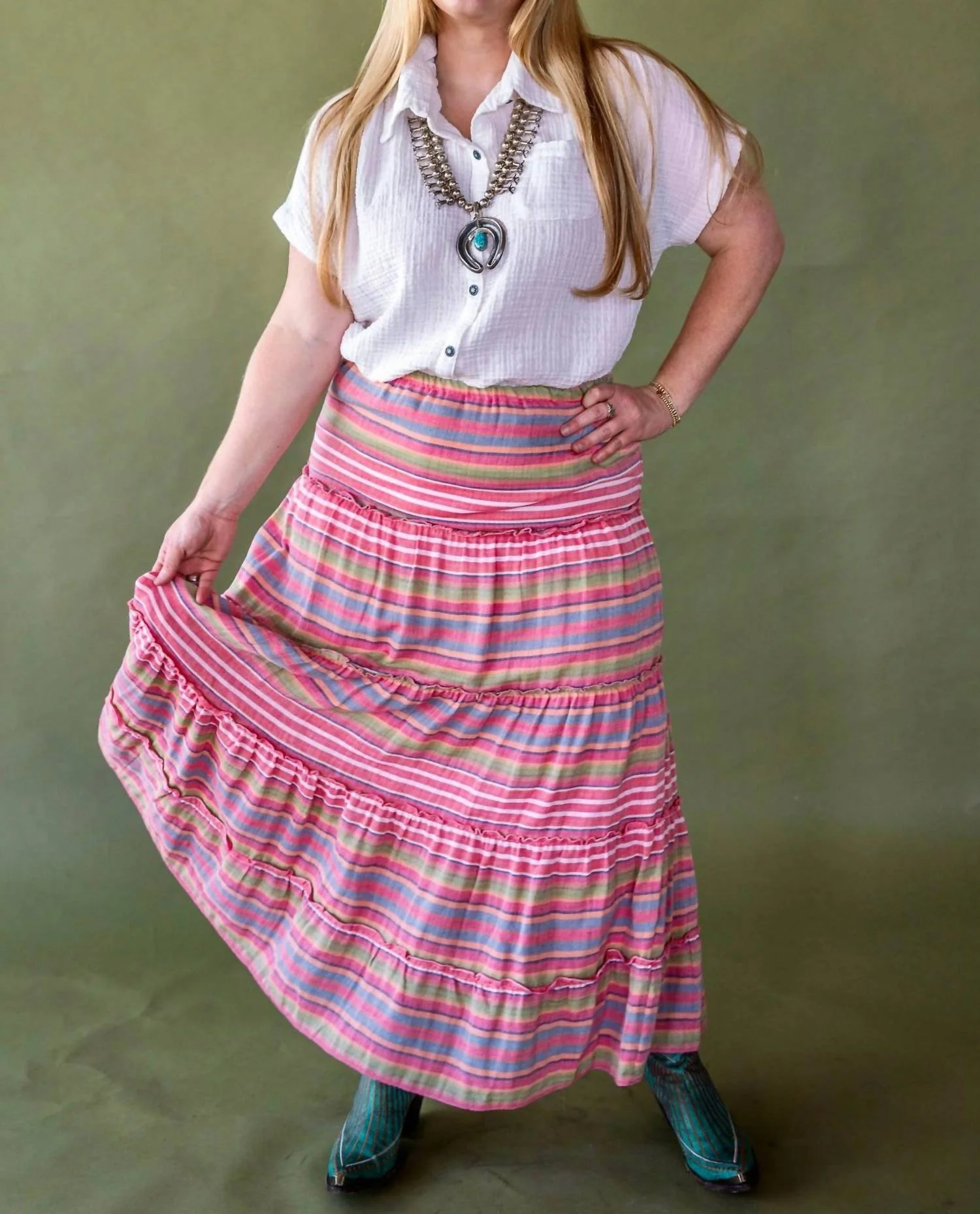 Linen Stripe Skirt In Pink