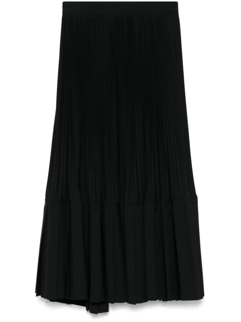 Flared Black Wool Midi Skirt
