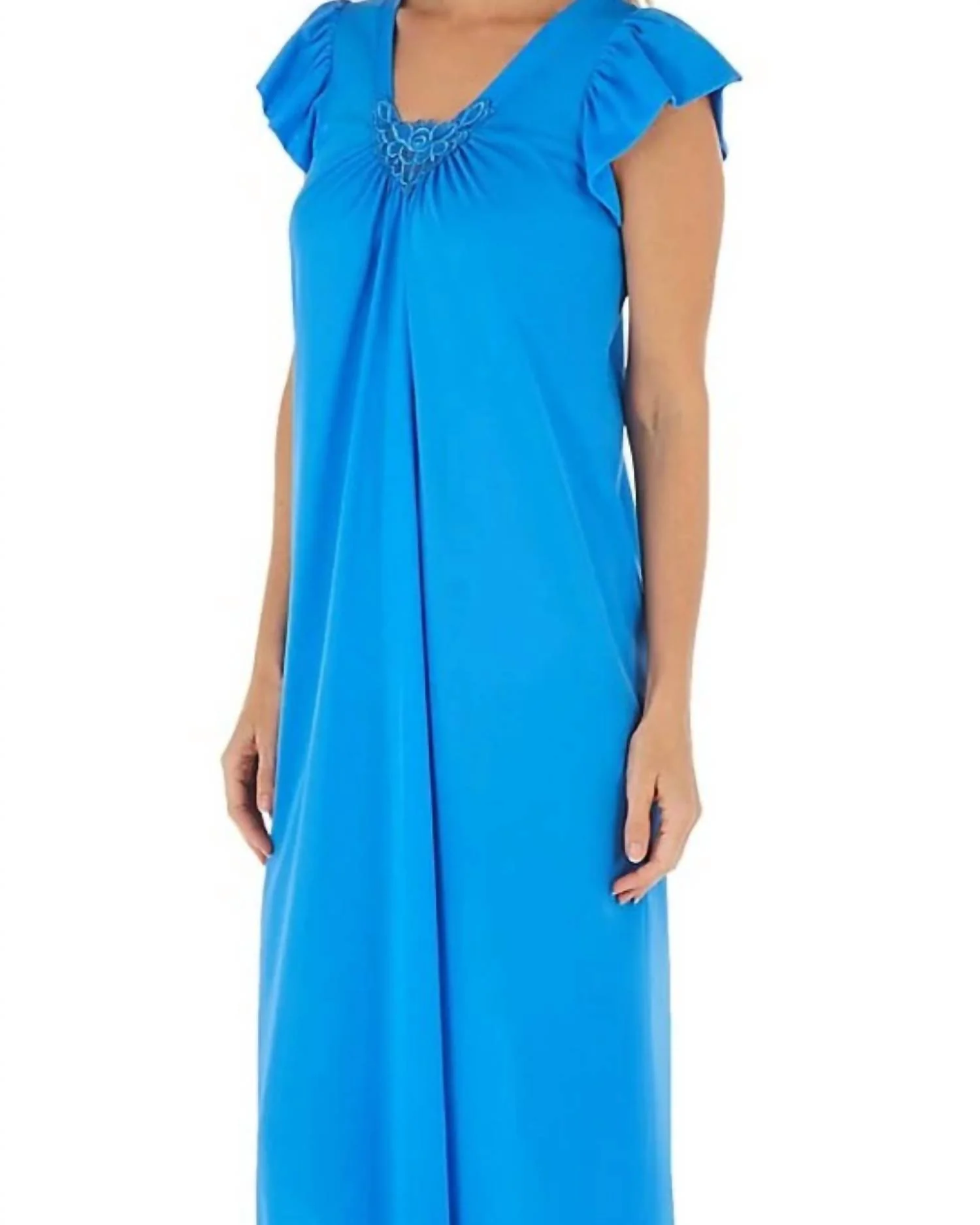 Long Cap Sleeve Nightgown In Sapphire
