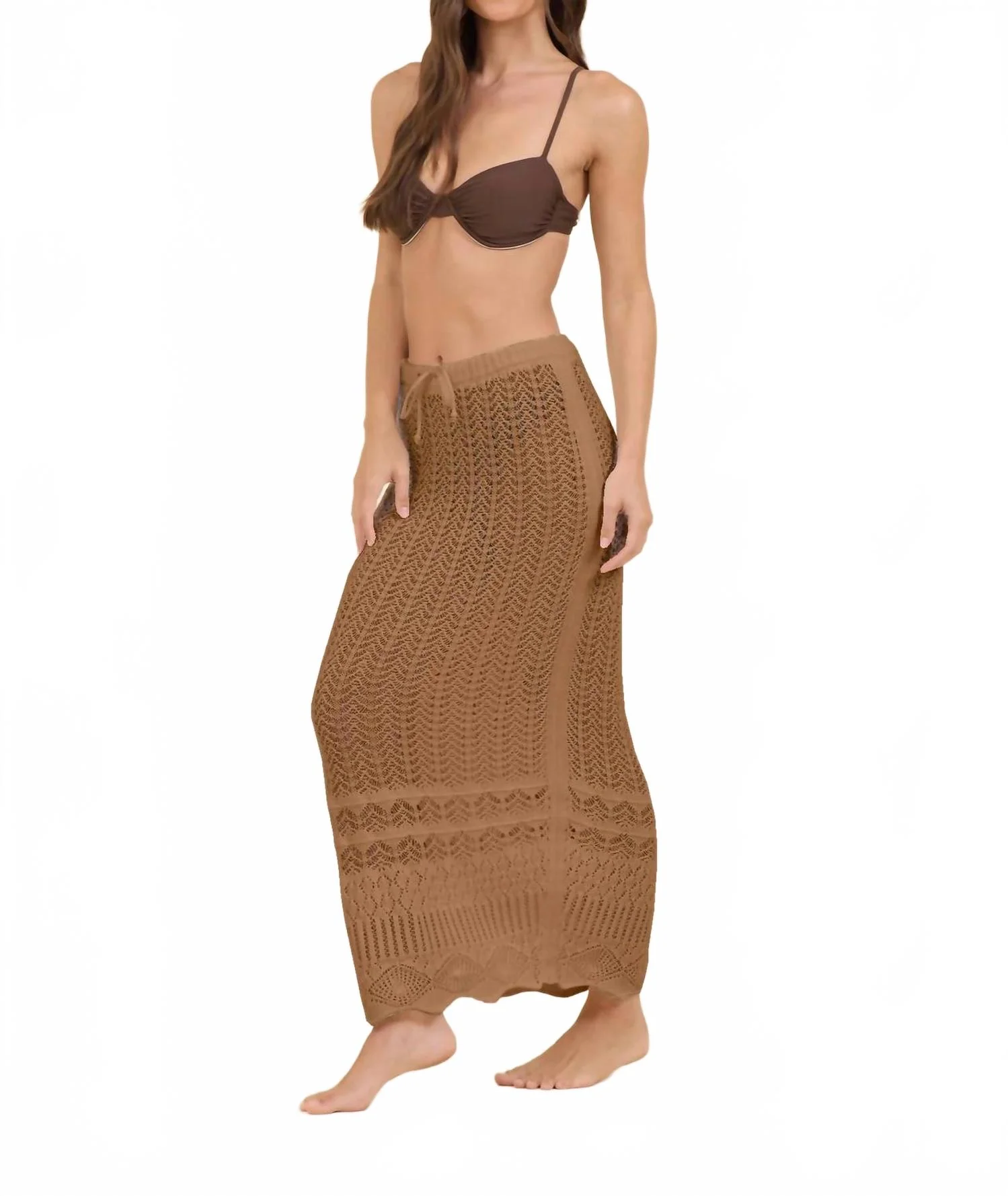 Island Tan Crochet Maxi Skirt