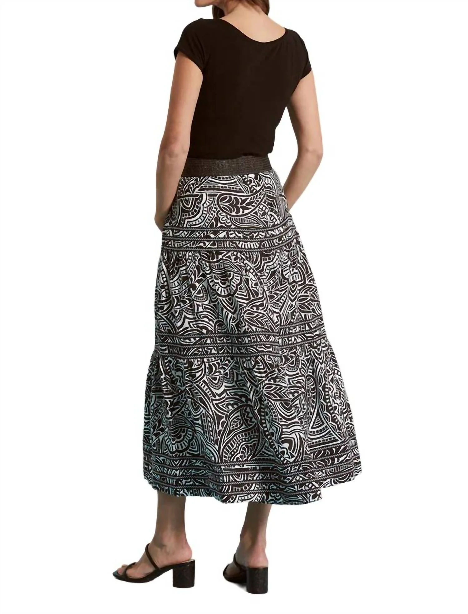 Daphine Linen Graphic Paisley Skirt In Black