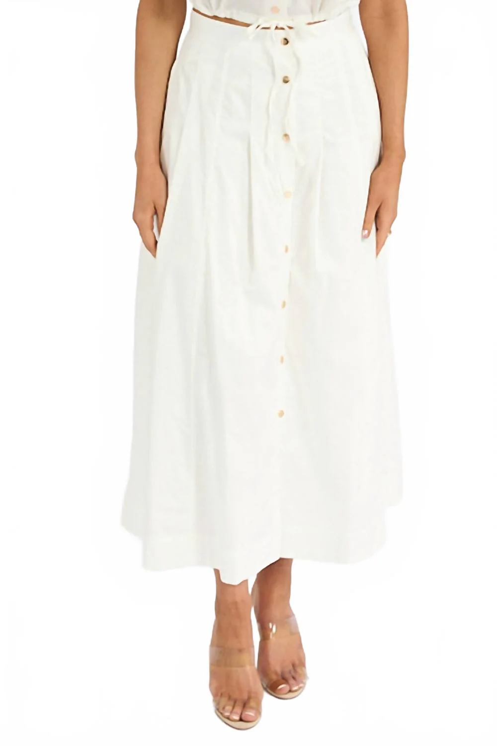 Eden Solid Button Down Skirt In White