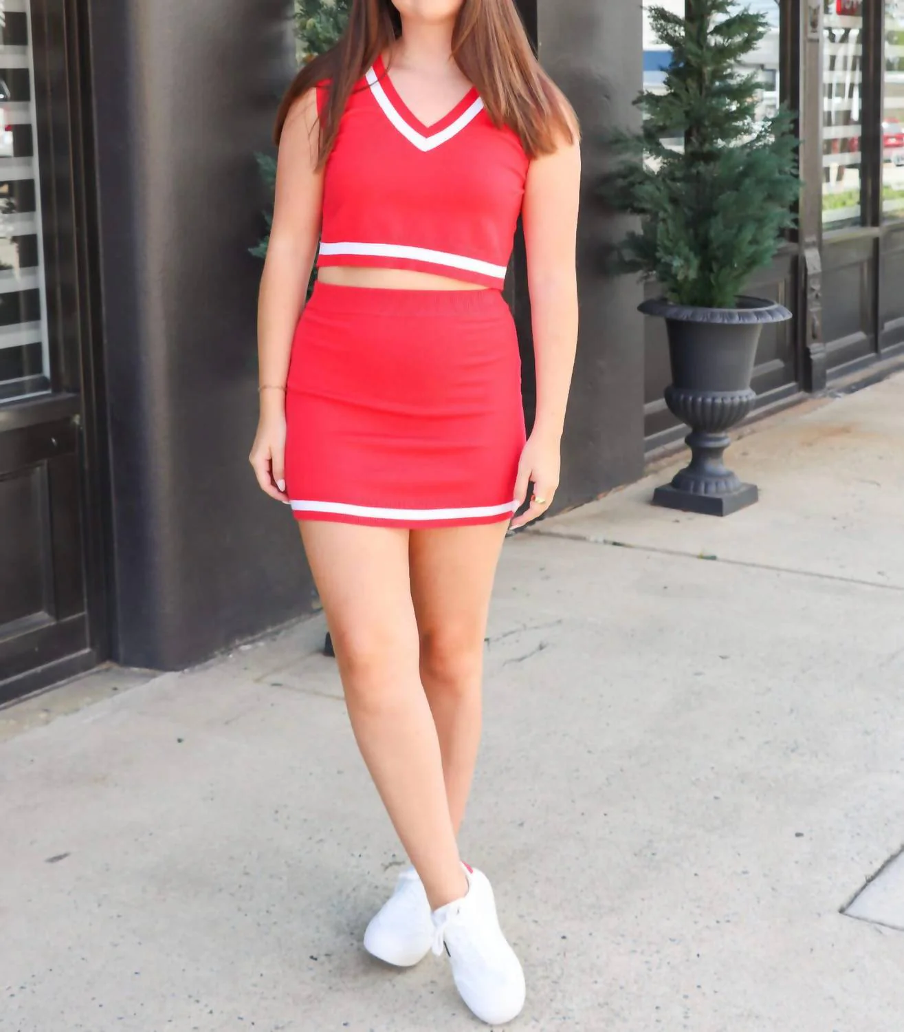 On The Go Sweater Set In Red/white