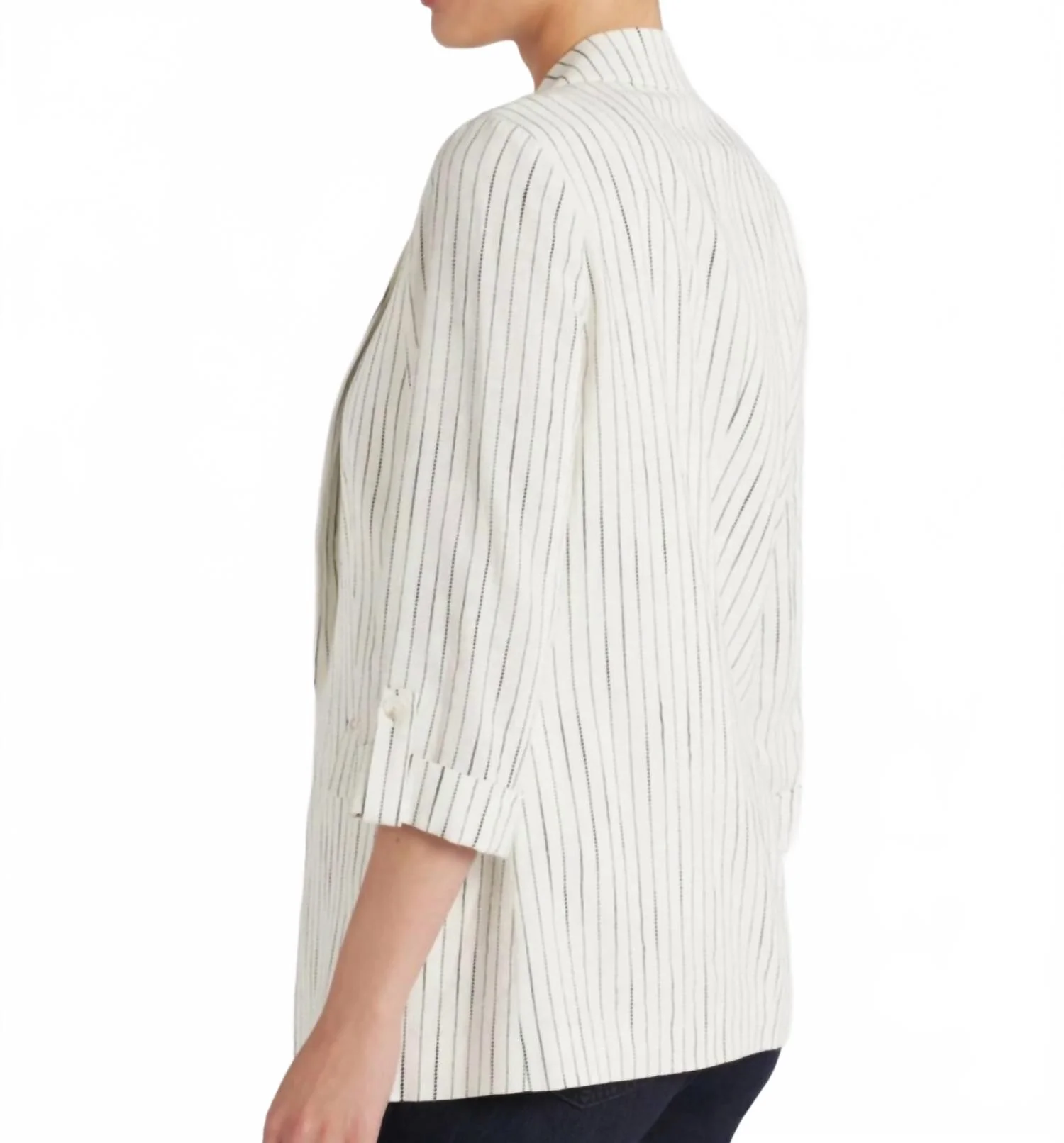 Linen Blend Pinstripe Blazer In Off White