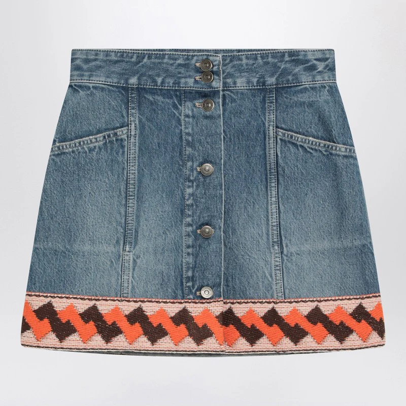 Valentino Women's blue Mini Skirt With Jacquard Trim