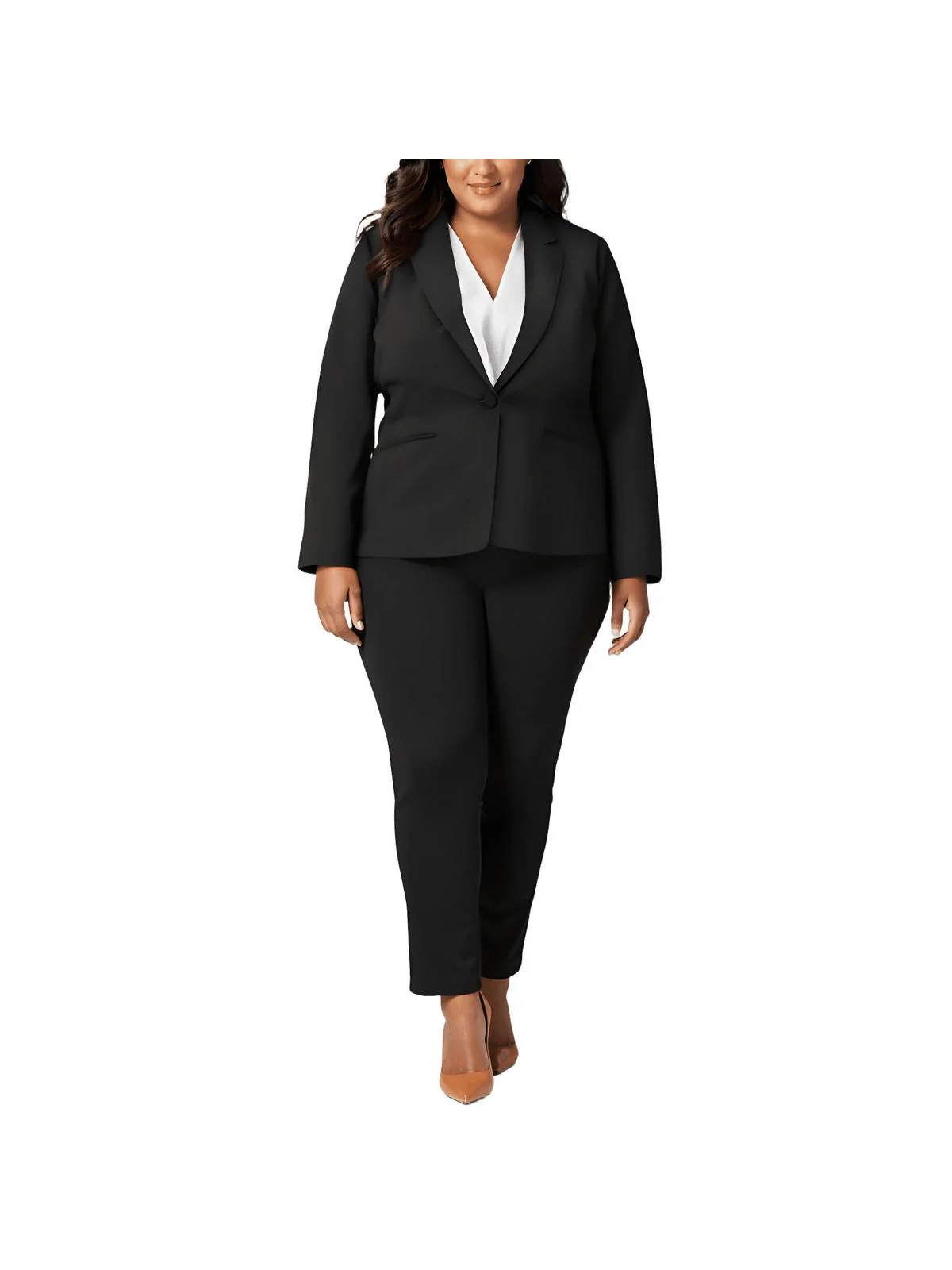 Plus Womens Solid Polyester One-Button Blazer