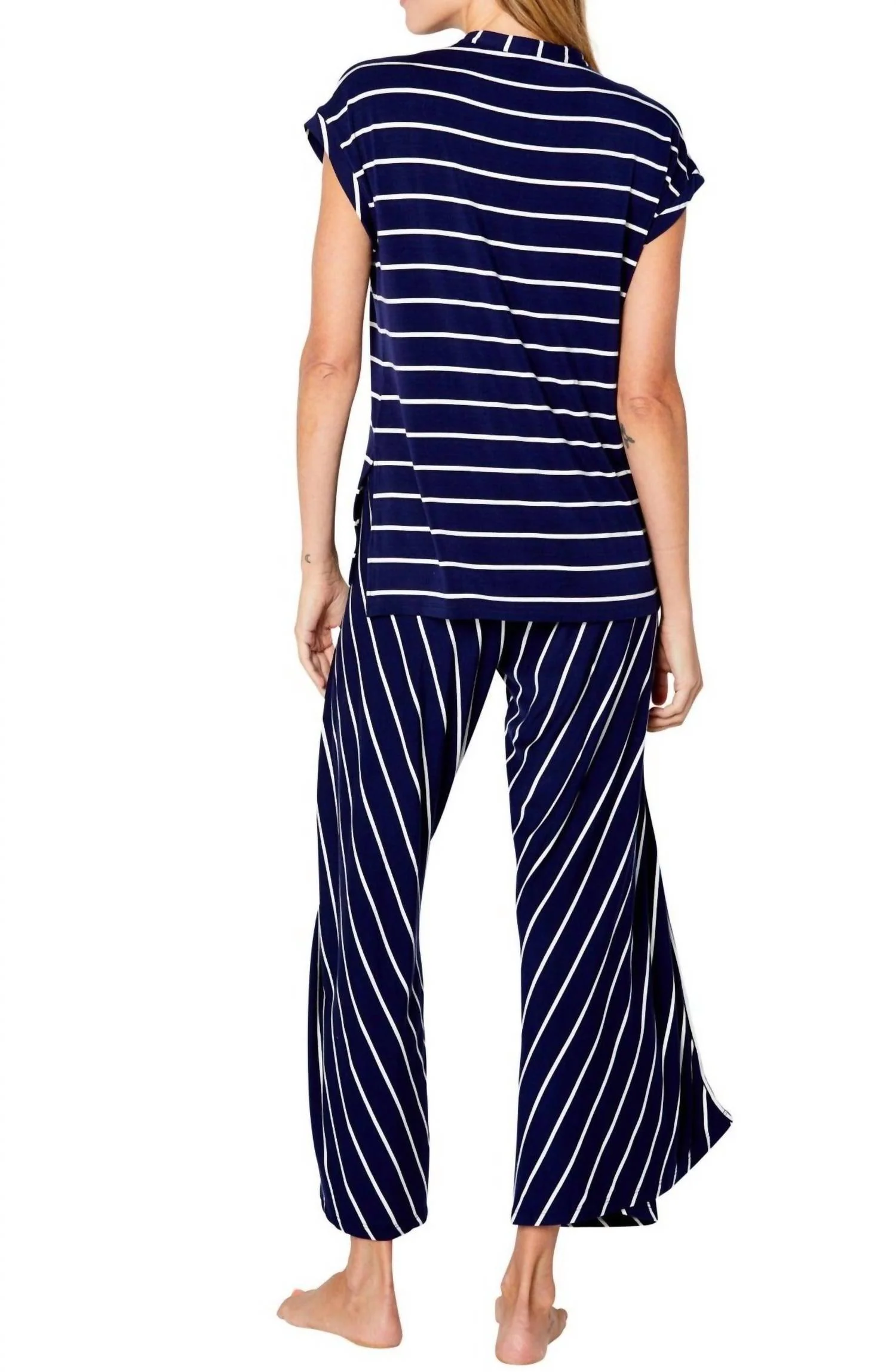 Marina Stripes Drop Shoulder Loungewear Set In Navy