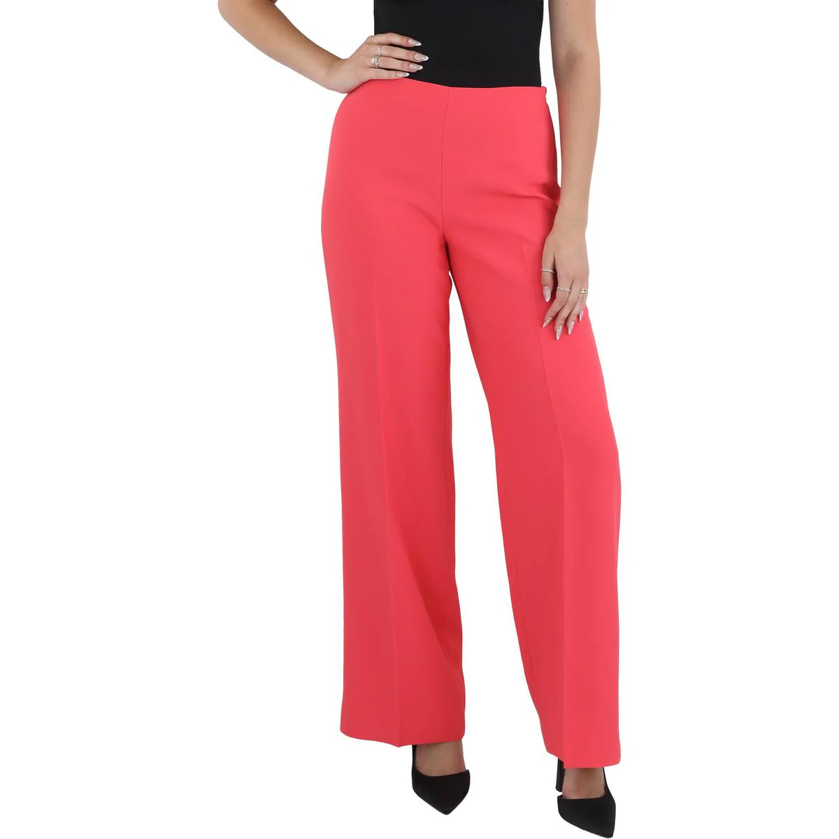 Womens Zipper Manmade Wide Leg Pants