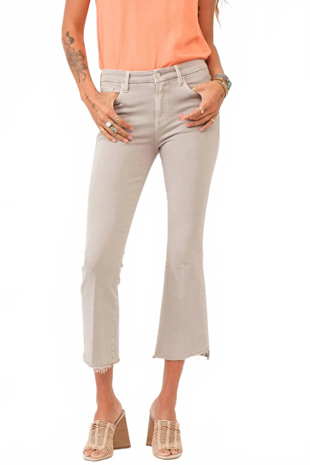 Jeanne High Rise Cropped Flare Jeans In Quartzite