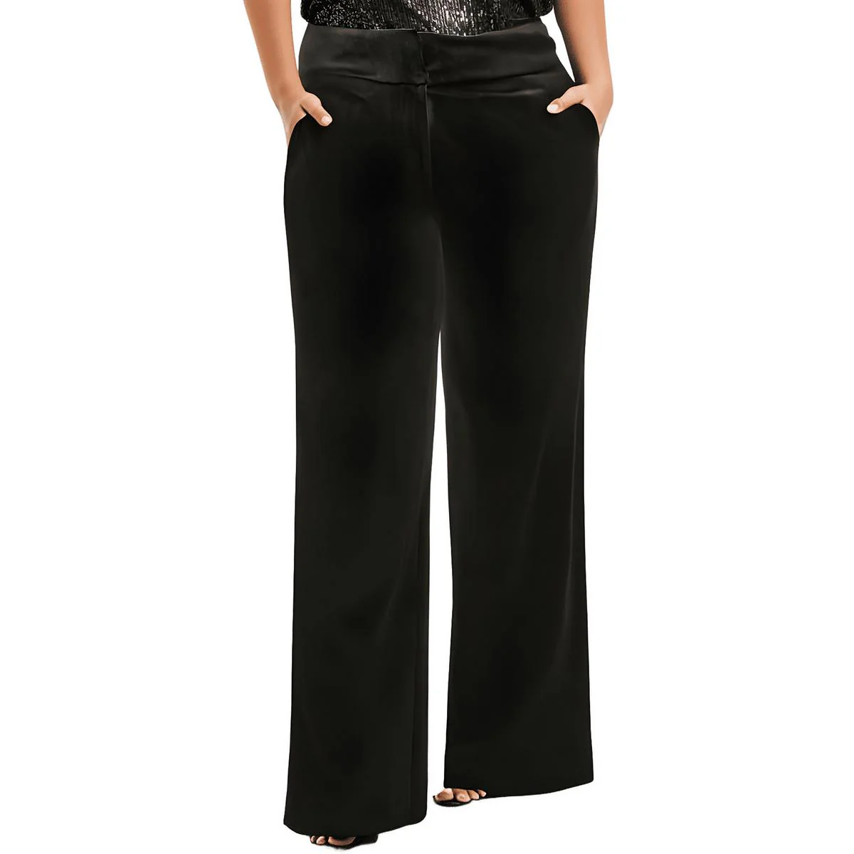 Plus Womens High-Rise Velvet Wide Leg Pants