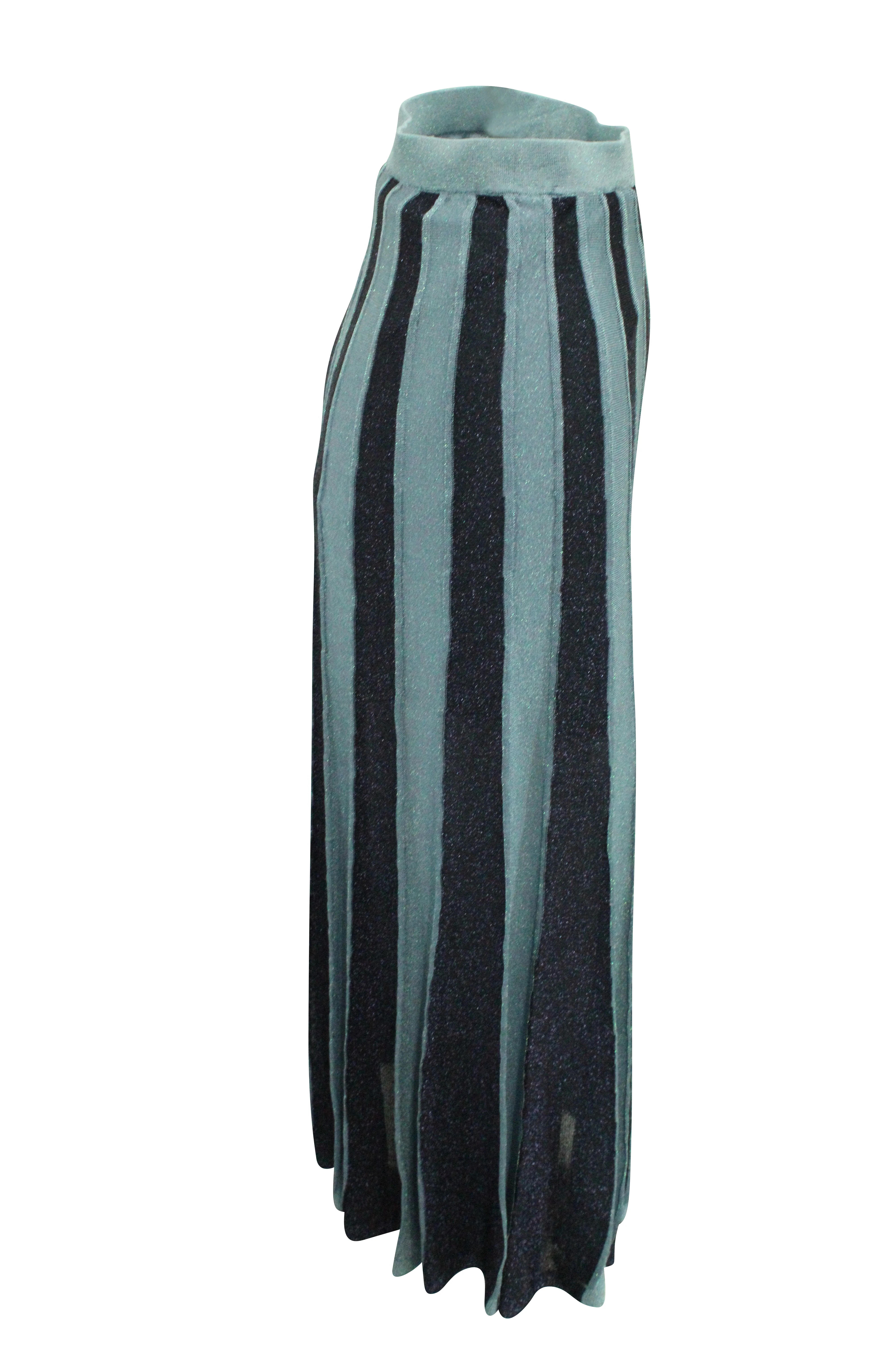 Sandro Paris Striped Paneled Skirt in Blue Polyester