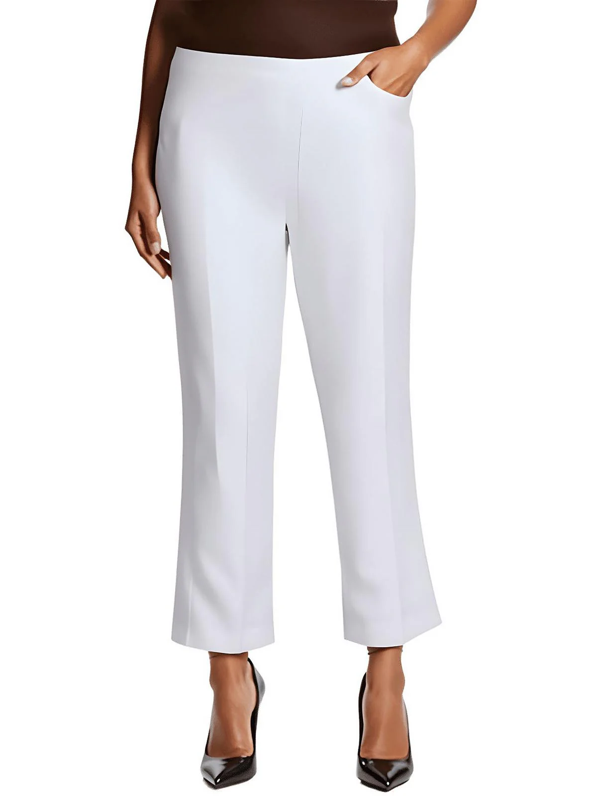 Petites Womens Stretch Manmade Straight Leg Pants