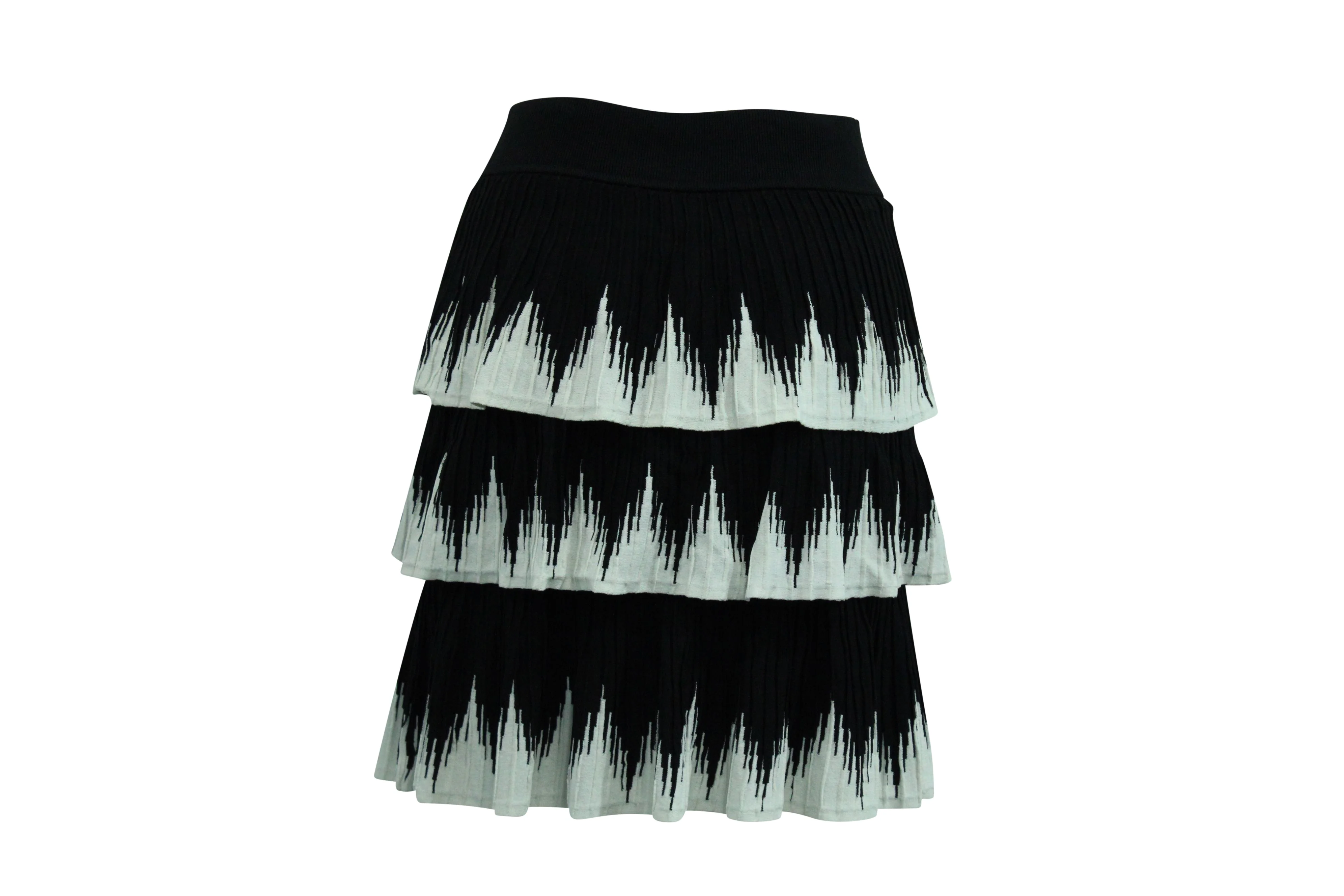 Maje Julia Tiered Skirt in Black and White Polyester Viscose