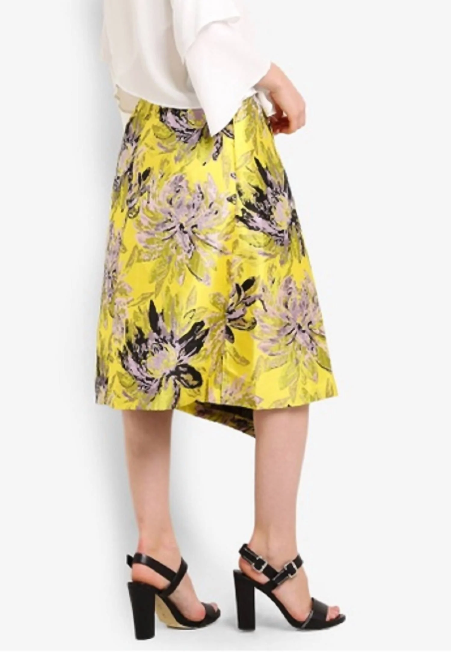 Jacquard Floral Midi Asymmetrical Midi Skirt In Yellow