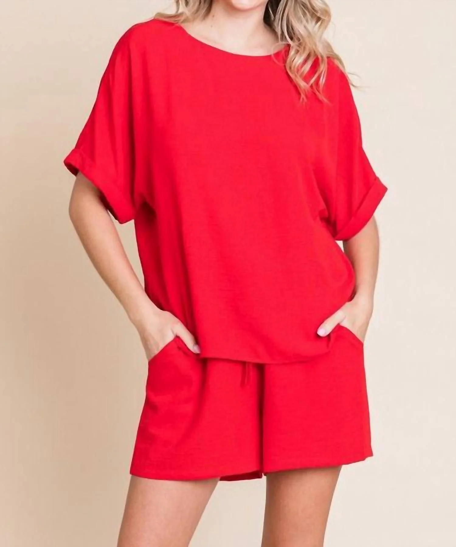 Solid Loungewear Set In Red