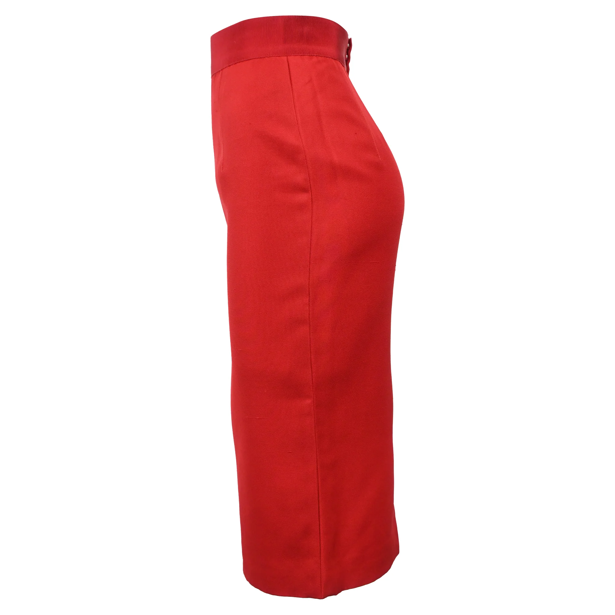 Giambattista Valli High-Rise Midi Pencil Skirt in Red Wool