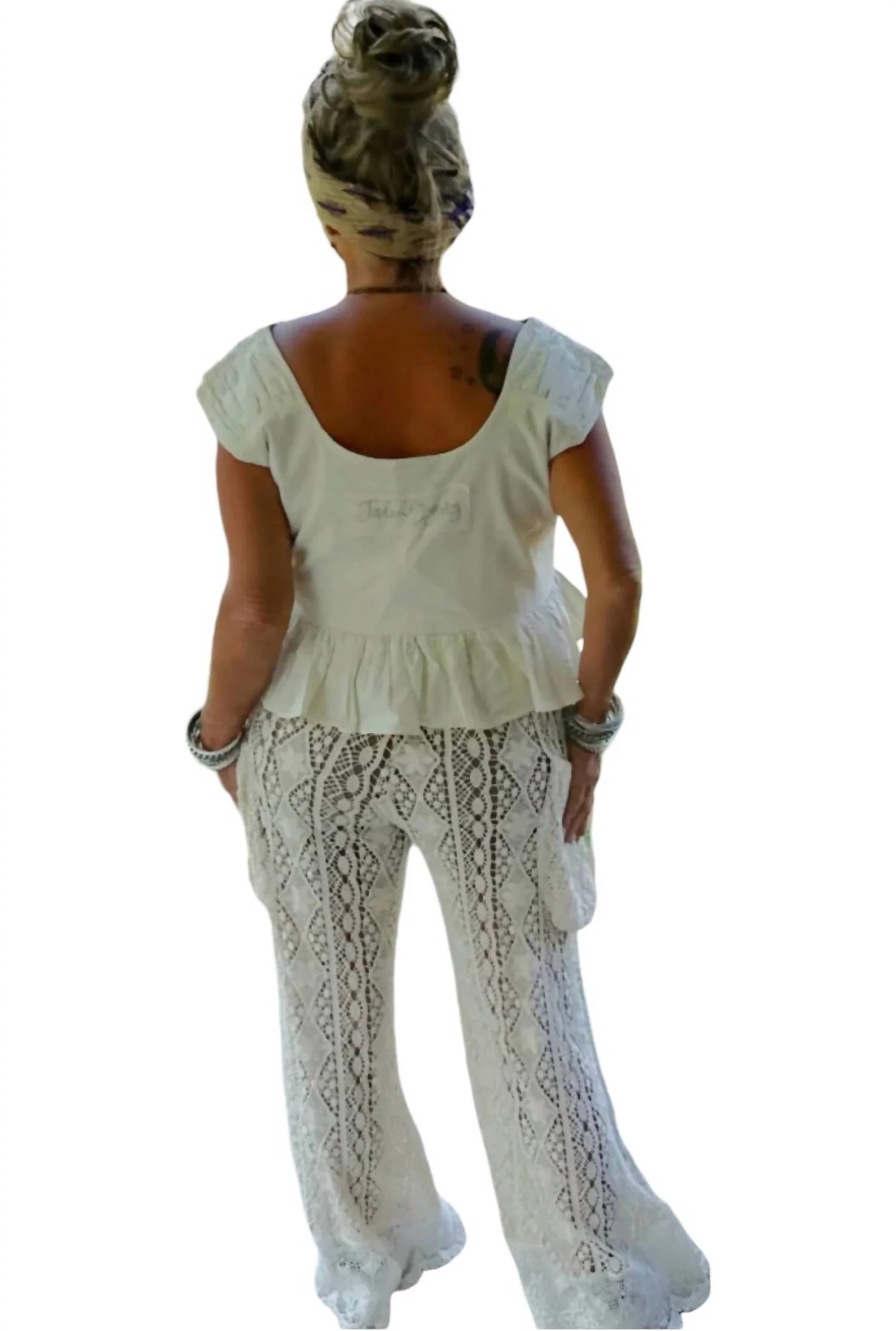 Golden Sun Lace Pants In White