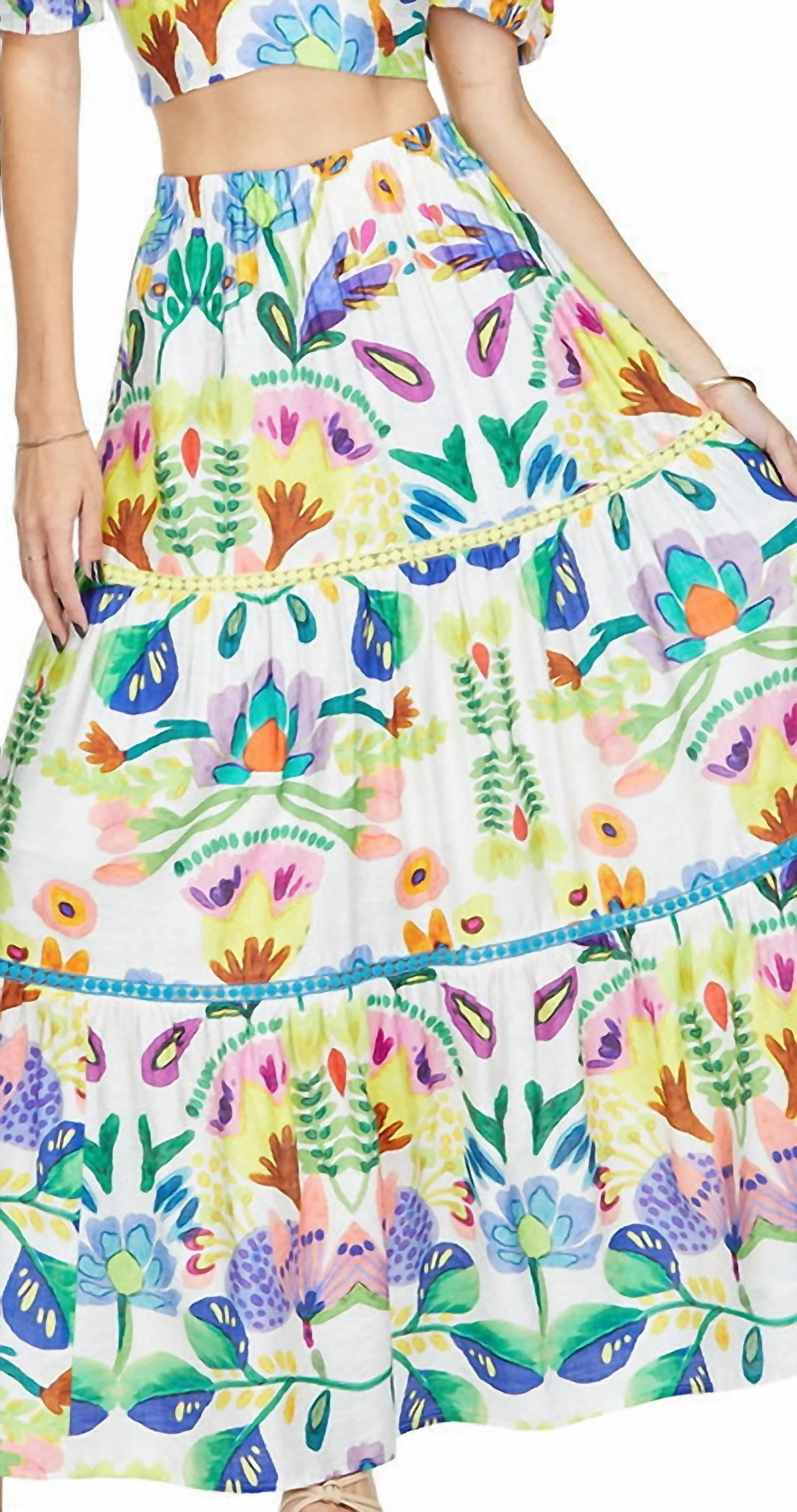 Island Art Trim Tiered Skirt In Multi