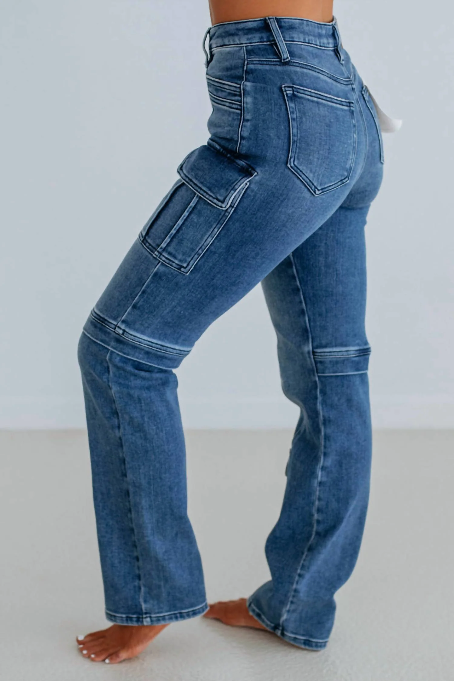 Tracey Cargo Straight Leg Jeans In Dark Wash