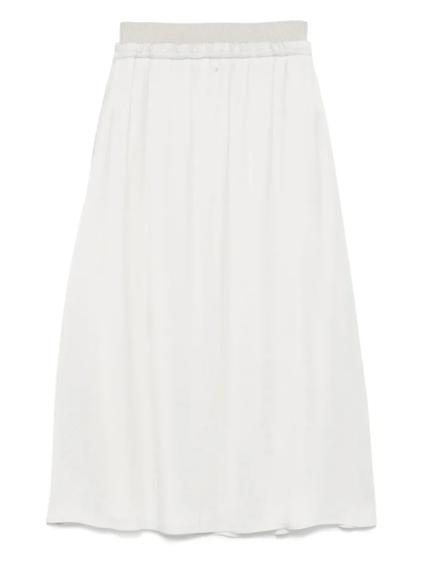 White Drawstring Midi Skirt