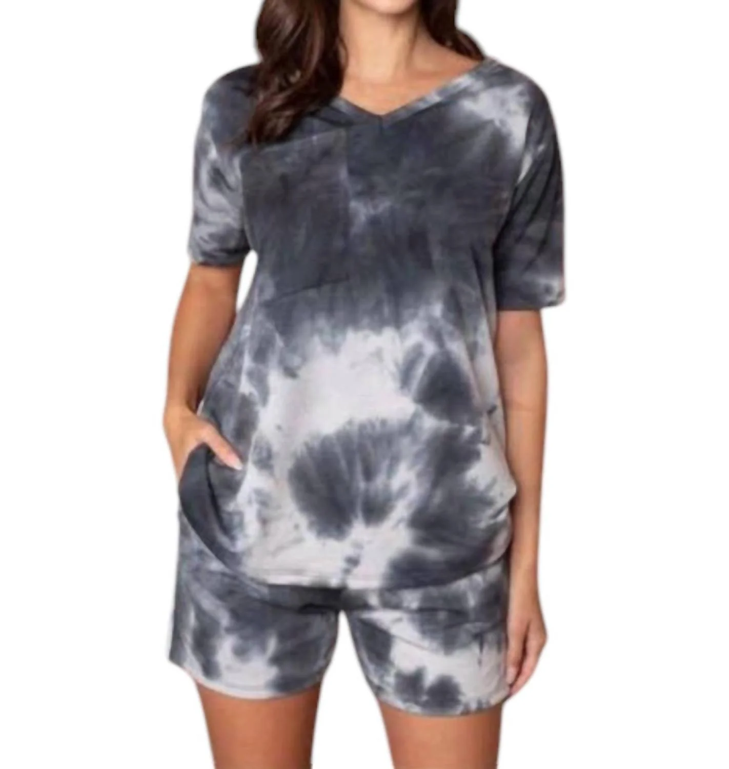 Ellie Tie Dye Short Set In Charcoal