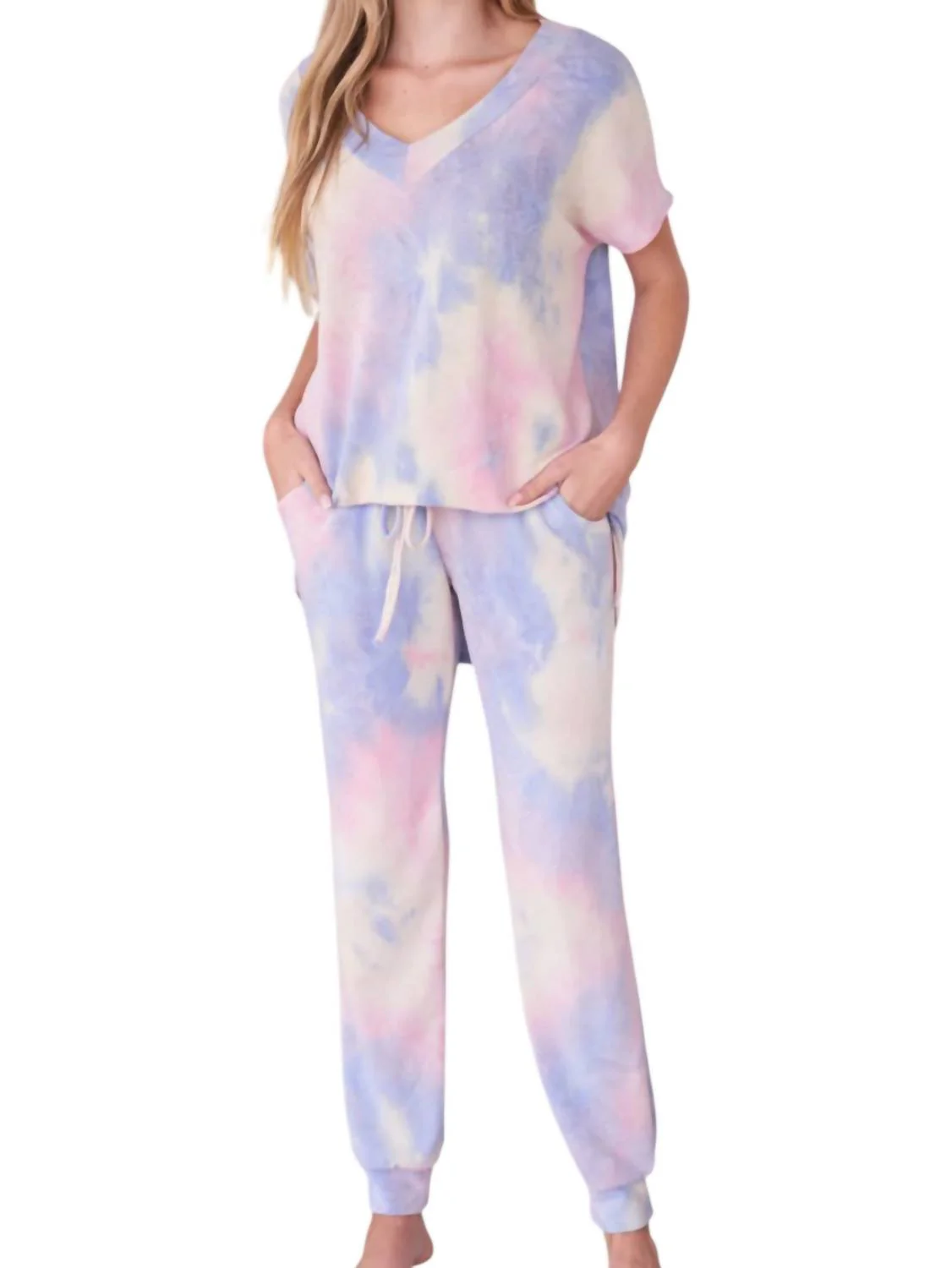 Delilah Tie Dye Loungewear Set In Purple