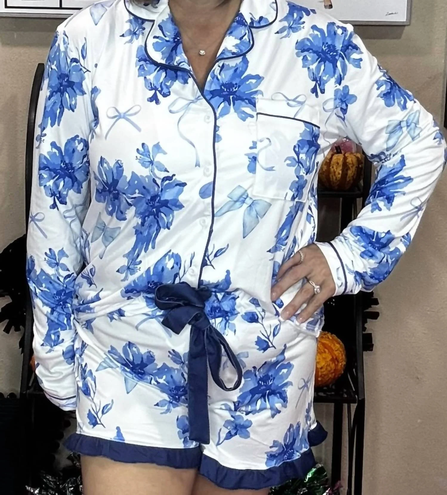 Blossom Ruffle Pajama Set In White