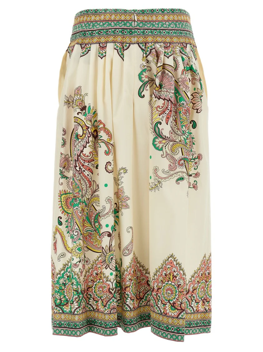 Cotton Midi Skirt With All-Over Paisley Print