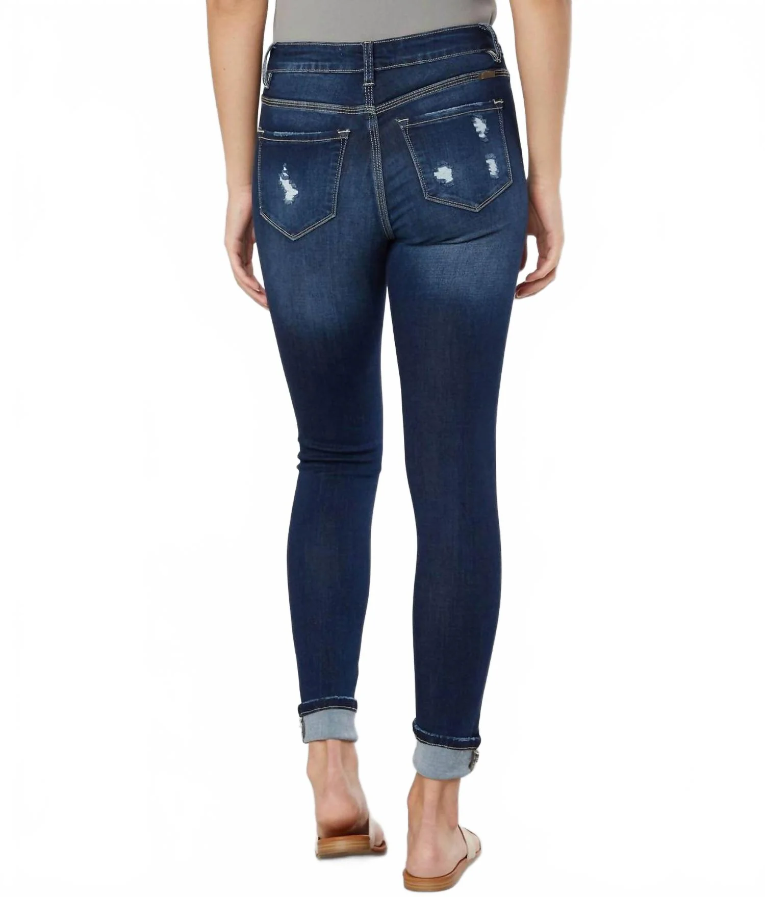 Ella Mid Rise Skinny Straight Cuff Jeans In Dark