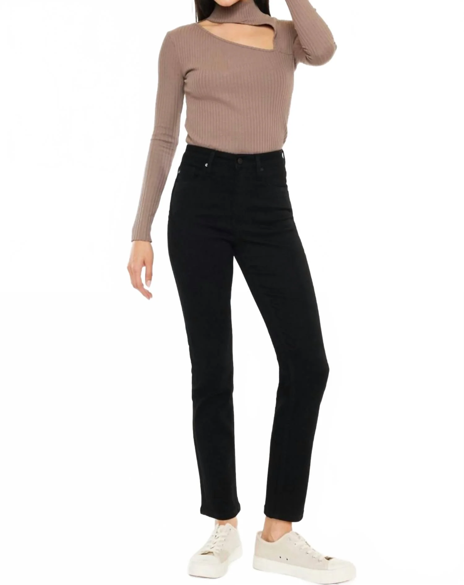 Melinda High Rise Slim Straight Jeans In Black