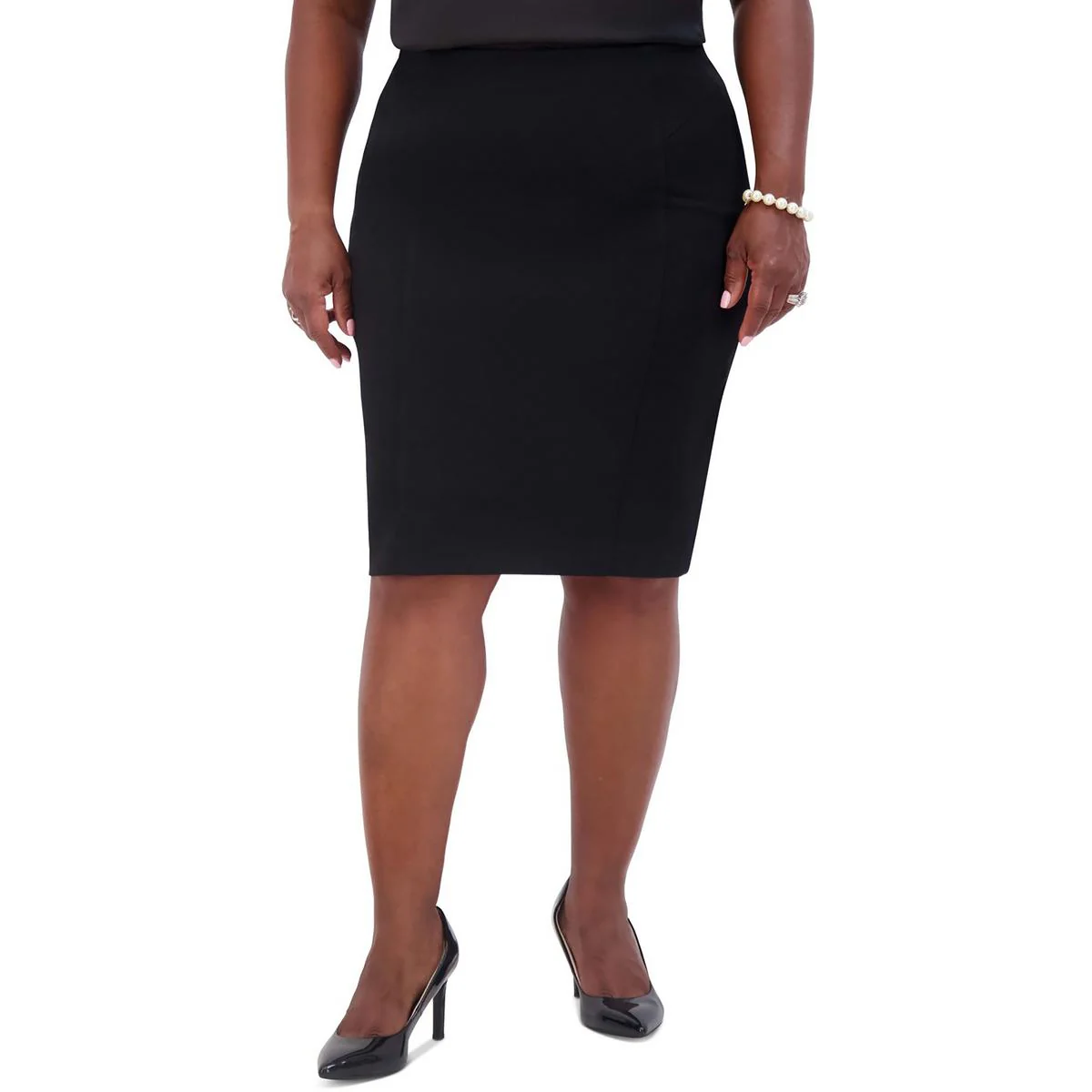 Plus Womens Solid Polyester Pencil Skirt