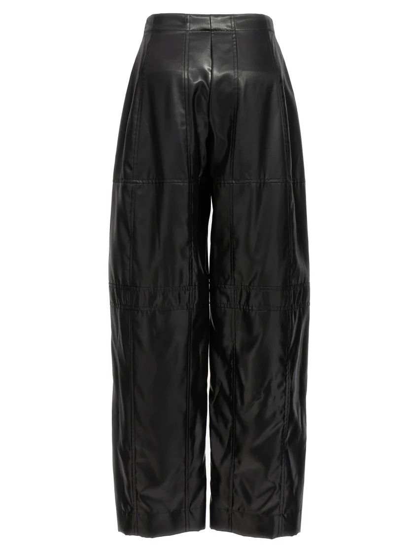 High-Waisted Black Cupro Pants With Coated Finish
