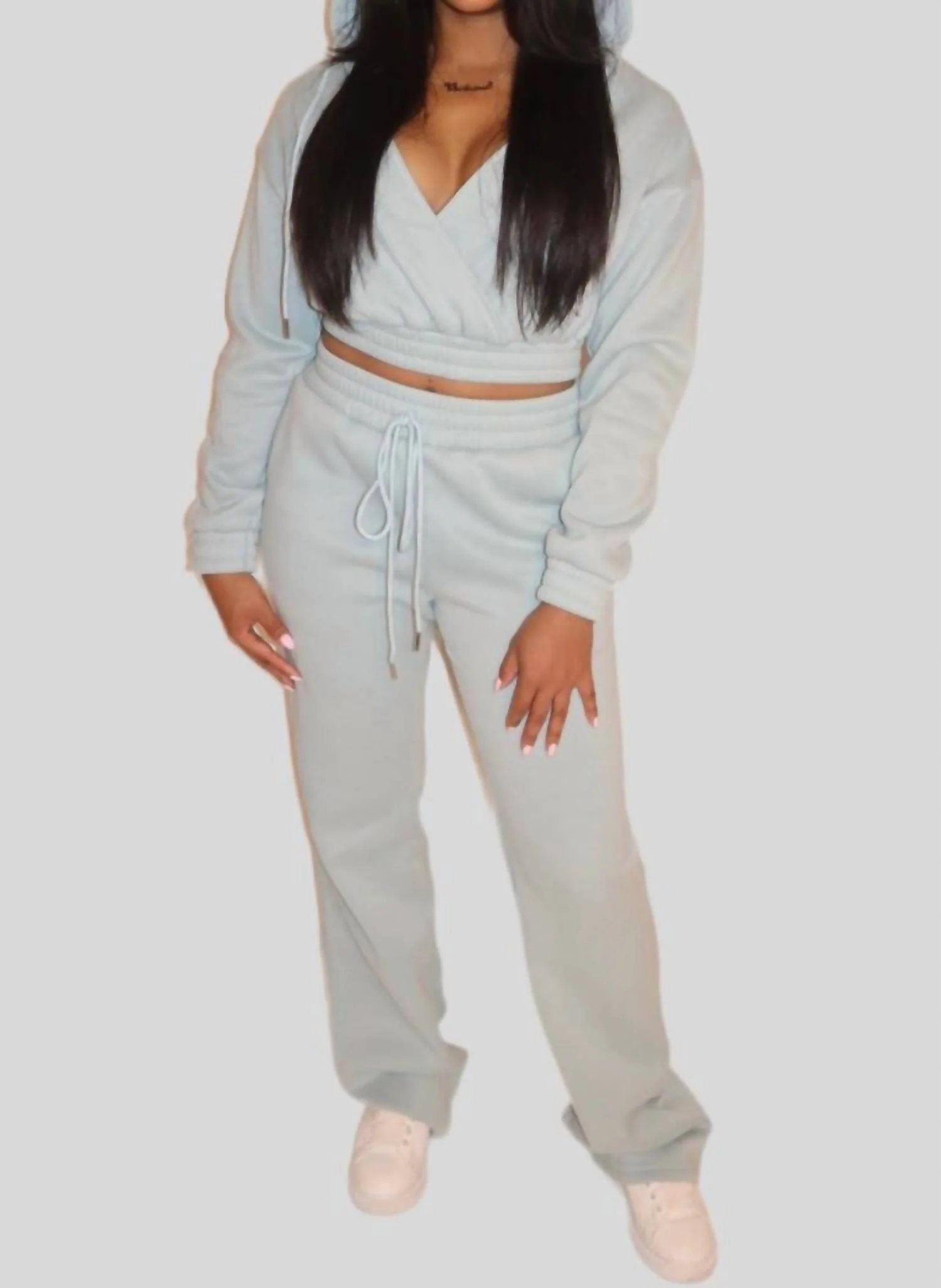 Cropped Hoodie Sweatsuit In Blue Green