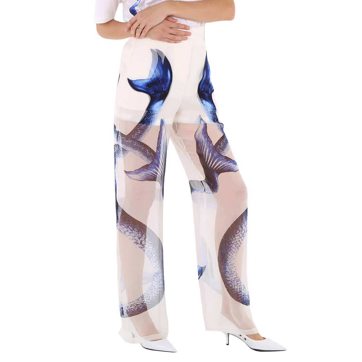 Burberry Ladies Mermaid Tail Print Mulberry Silk Trousers