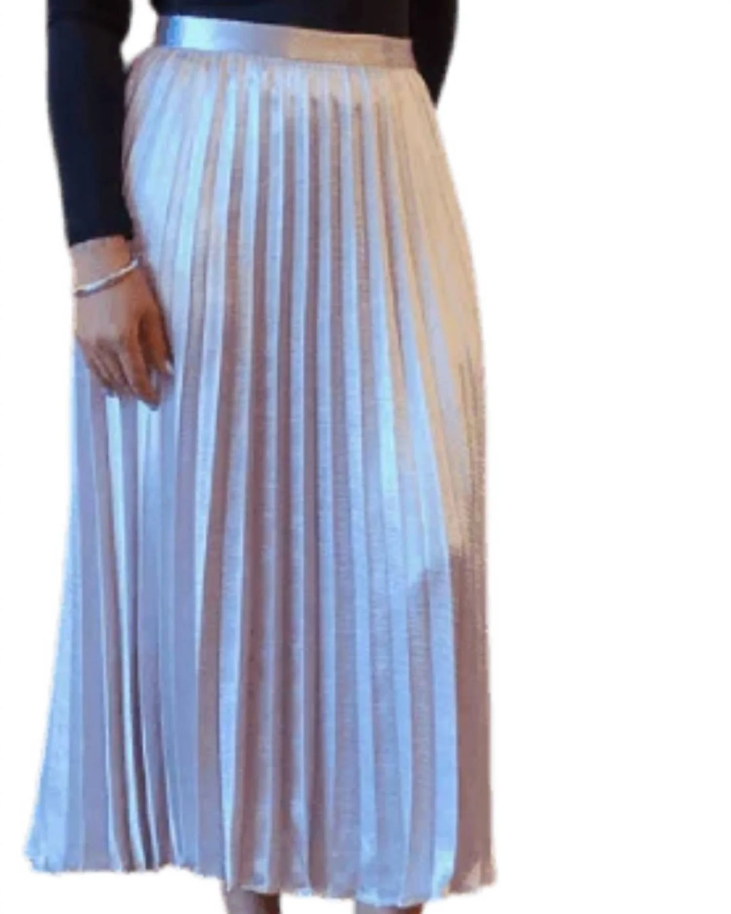 Windowpane Silk Pleated Skirt In Champagne