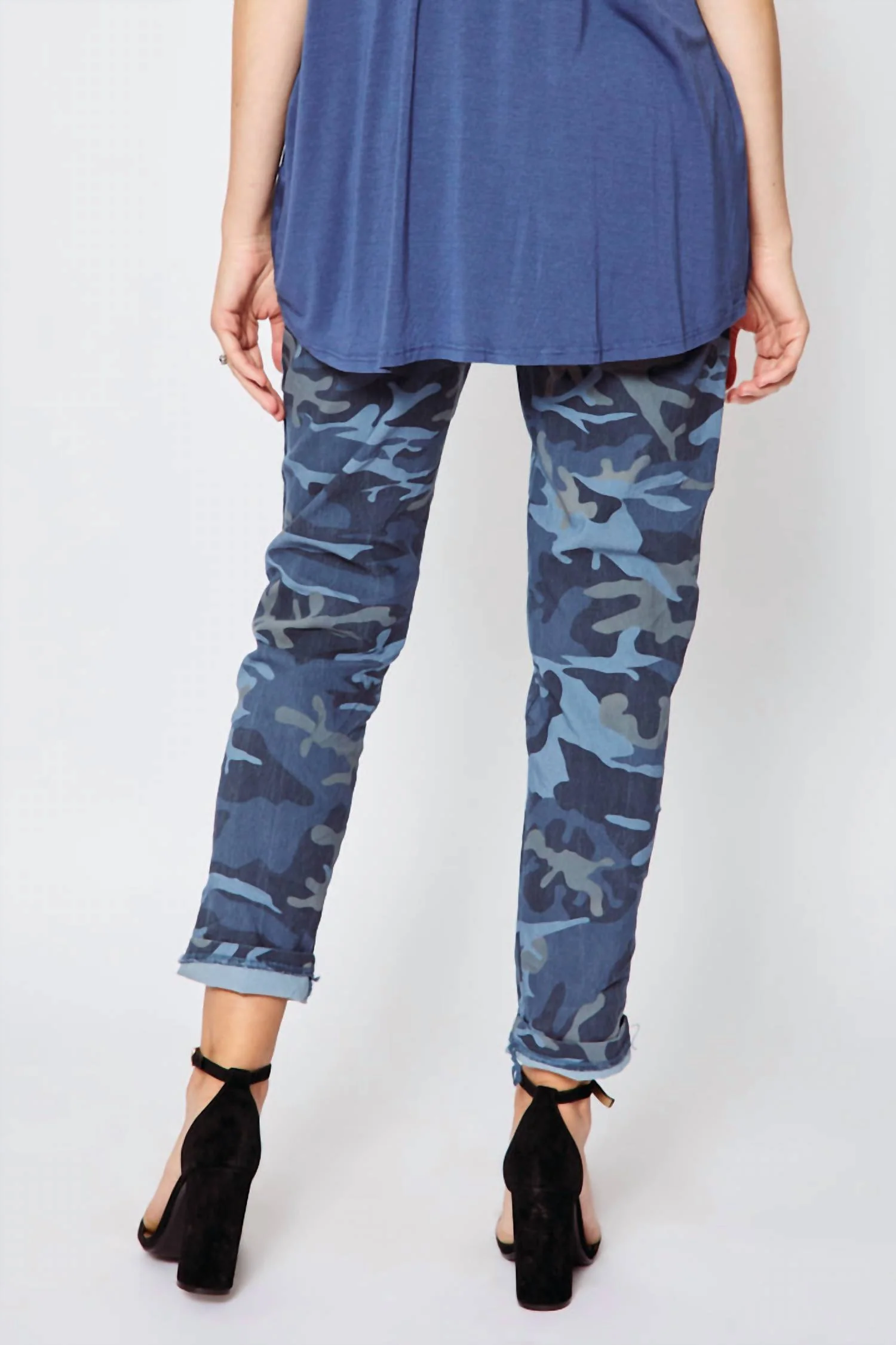 D Style Silver Stripe Camo Pants In Blue Jeans