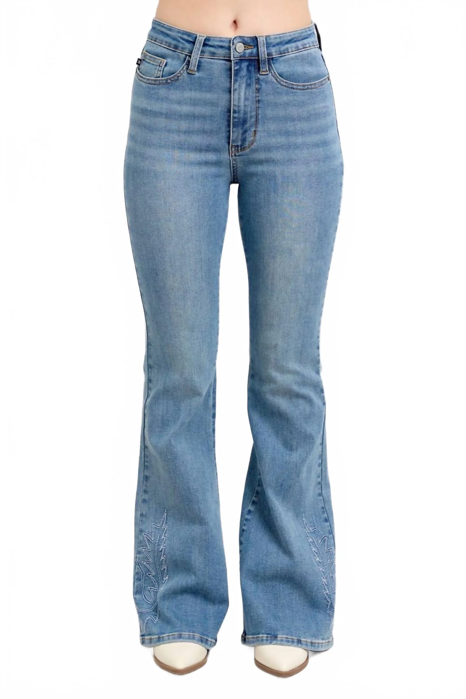 Western Embroidered Flare Jeans In Medium Wash