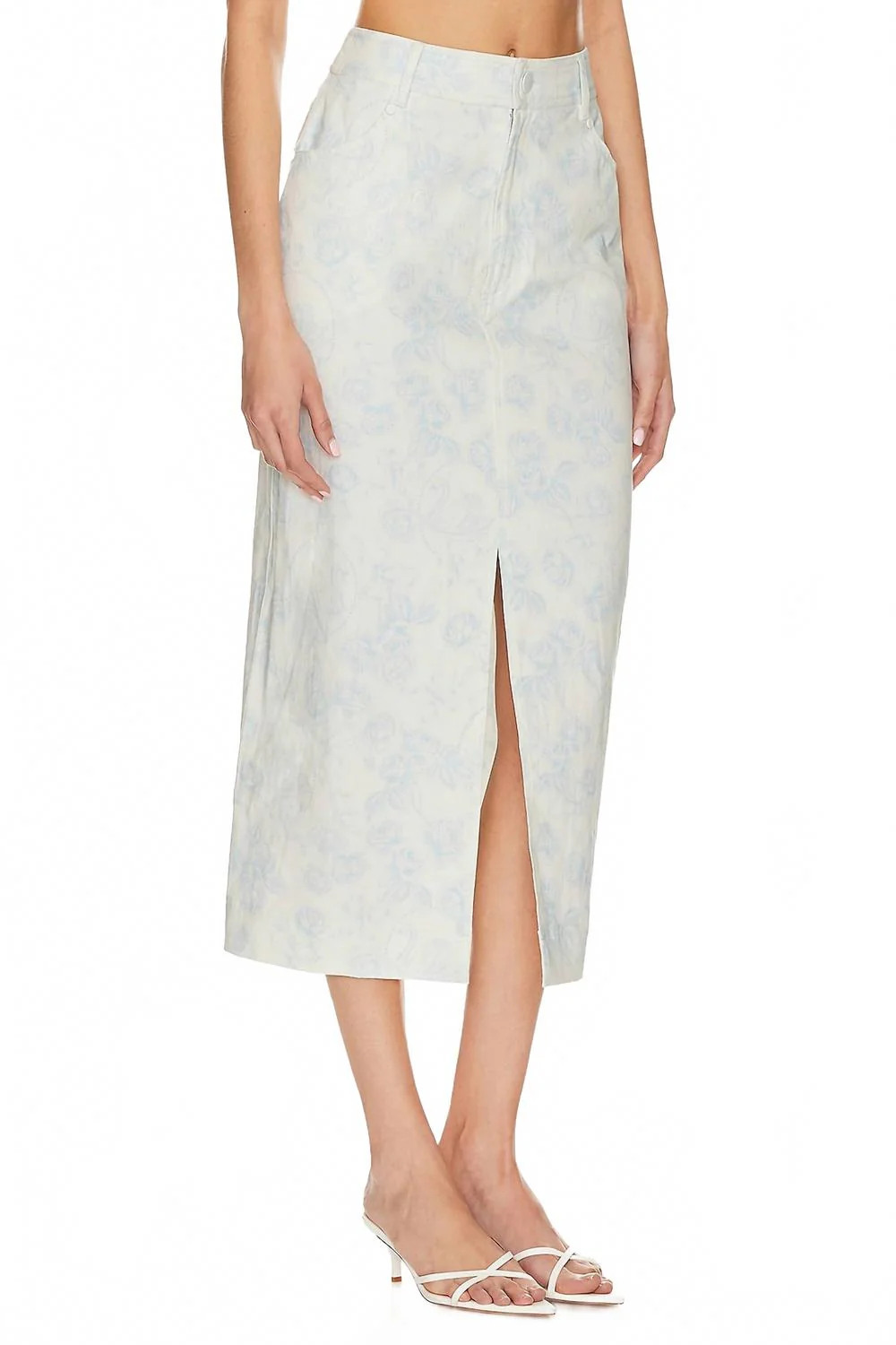 Chantal Denim Midi Skirt In Blue Floral