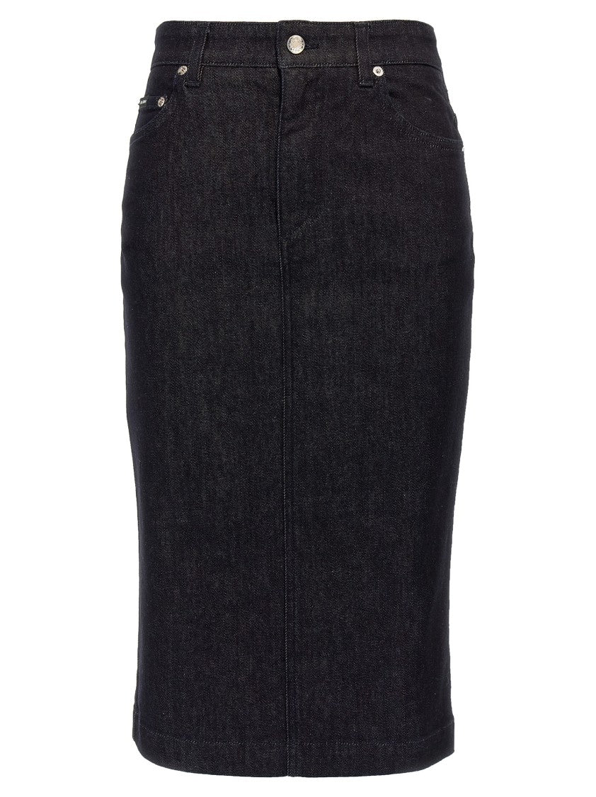Longuette Pencil Skirt In Cotton Denim