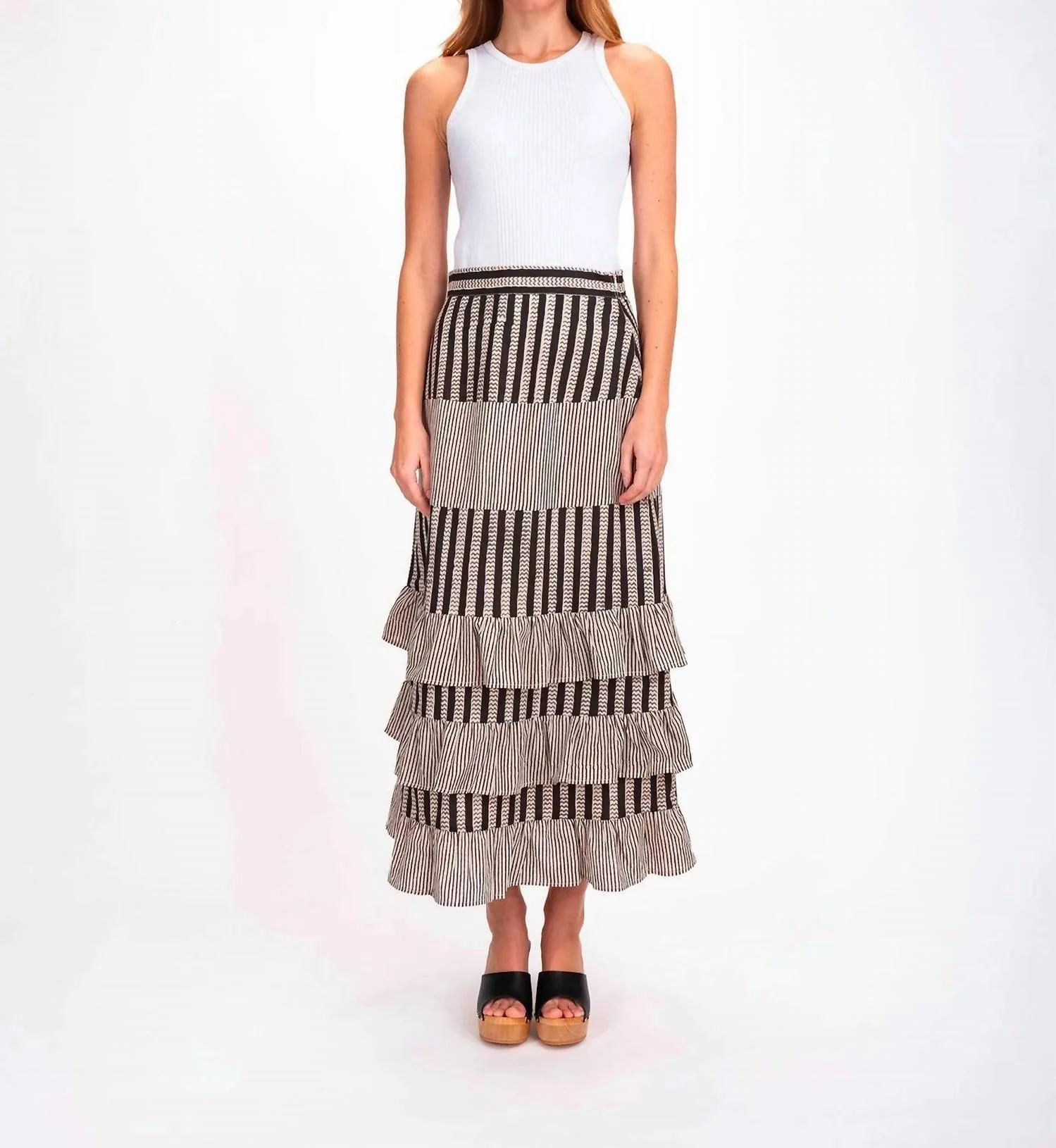 Long Striped Shiva Skirt In Black