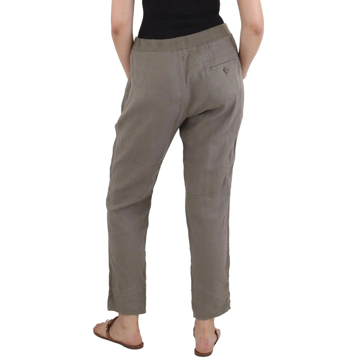 Womens Linen Mid Rise Ankle Pants