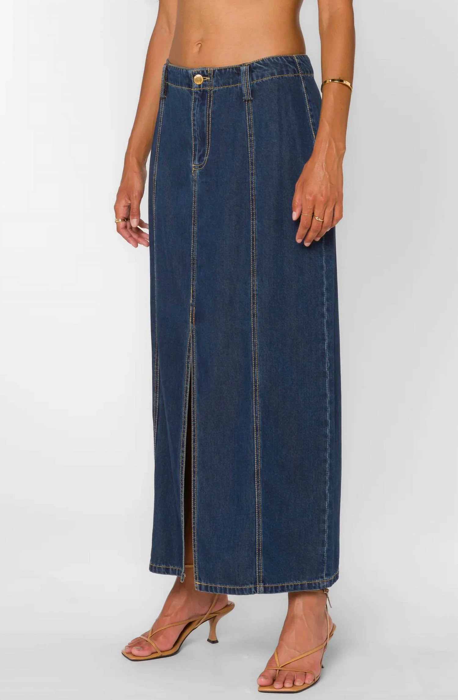 Nikkie Long Denim Skirt In Starry Night